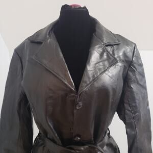 Leather & Soul Genuine Leather Black Patchwork Print Button and Tie Coat 2X
